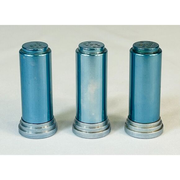 RARE BLUE Art Deco Vintage Salt Pepper Shakers 2" Cylinder Bullet - Picture 6 of 7
